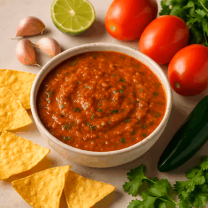 a bowl of blended salsa