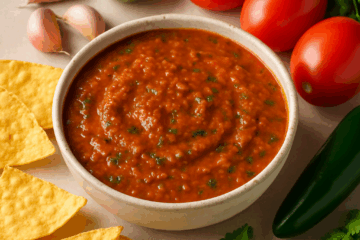 a bowl of blended salsa