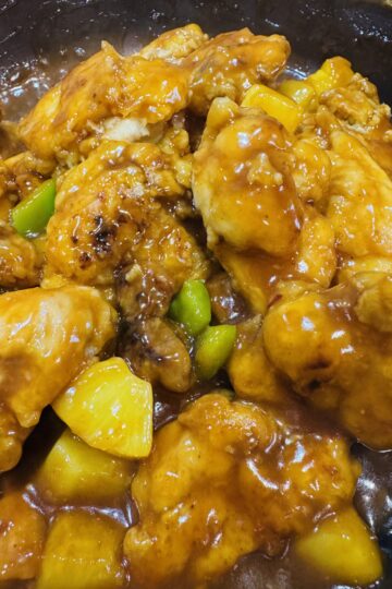 Sweet and Sour Chicken Dinner with pineapple and Chopped Green Peppers