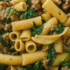 sundried tomato and goat cheese italian sausage rigatoni with spinach