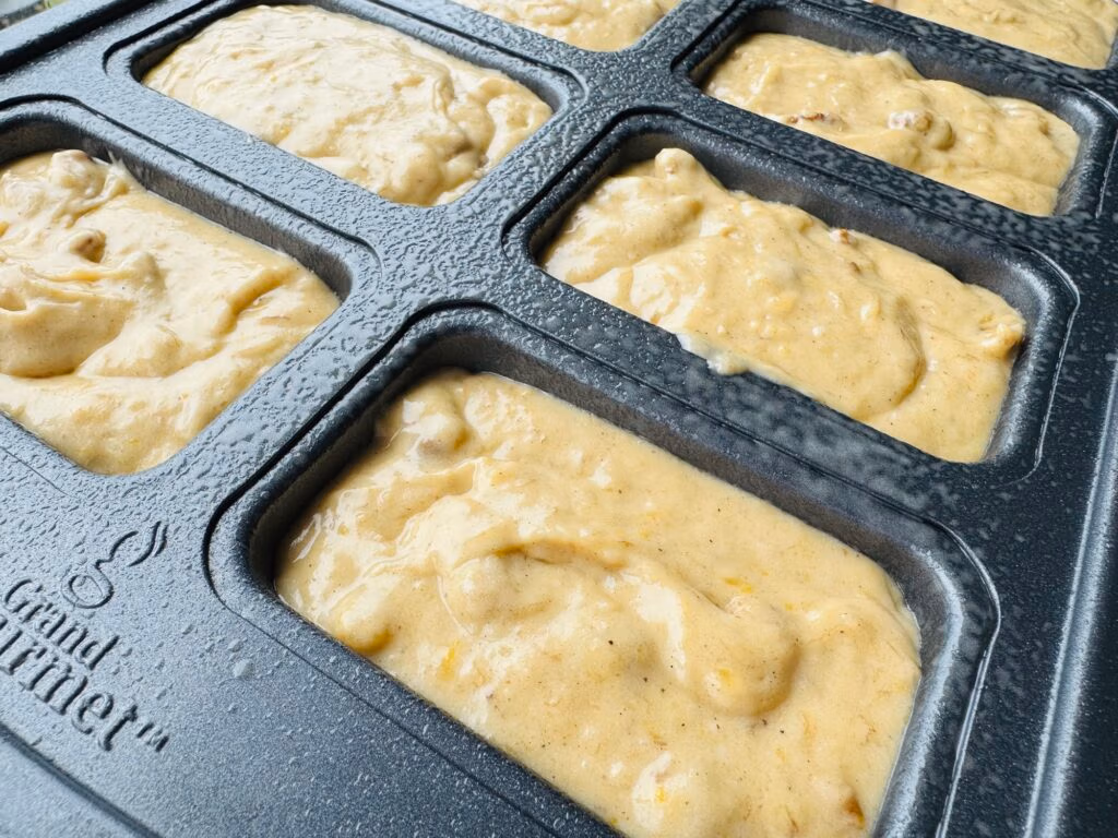 Banana Nut Bread Batter in mini loaf baking dish