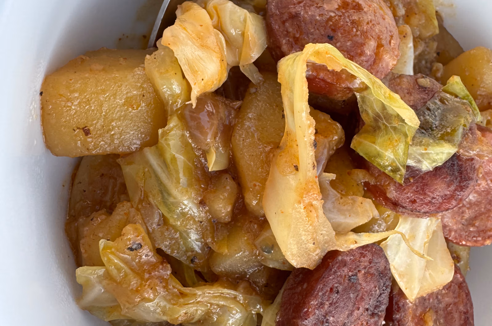 One Pot Steamed Cabbage And Smoked Sausage with Potatoes