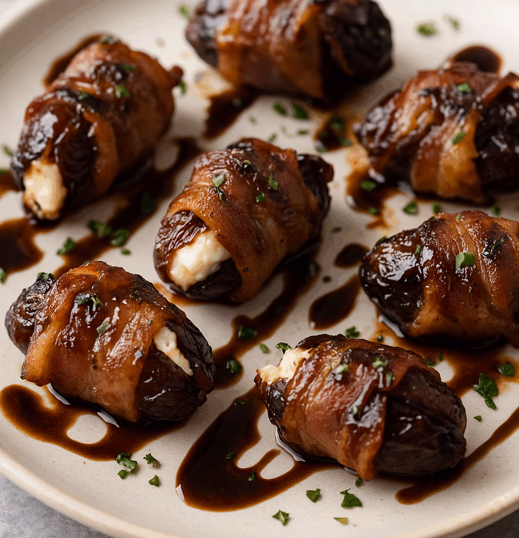 Balsamic-Glazed Bacon-Wrapped Goat Cheese Dates