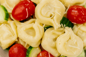 close up of tortellini pasta salad