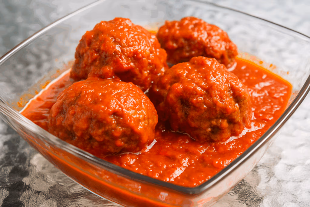Homemade Pan seared meatballs in tomato sauce