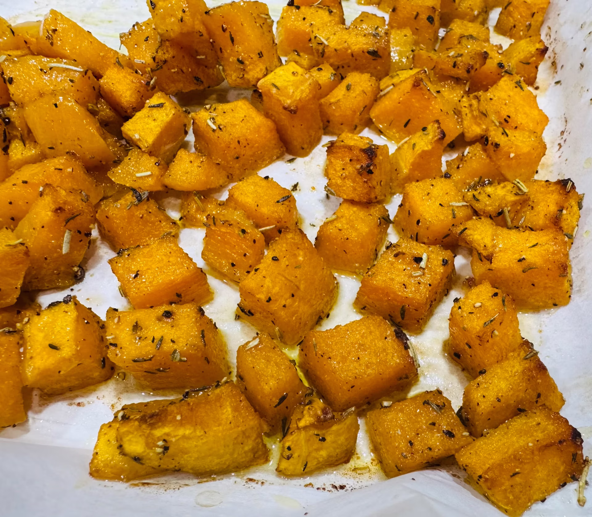 Rosemary roasted butternut squash on a sheetpan