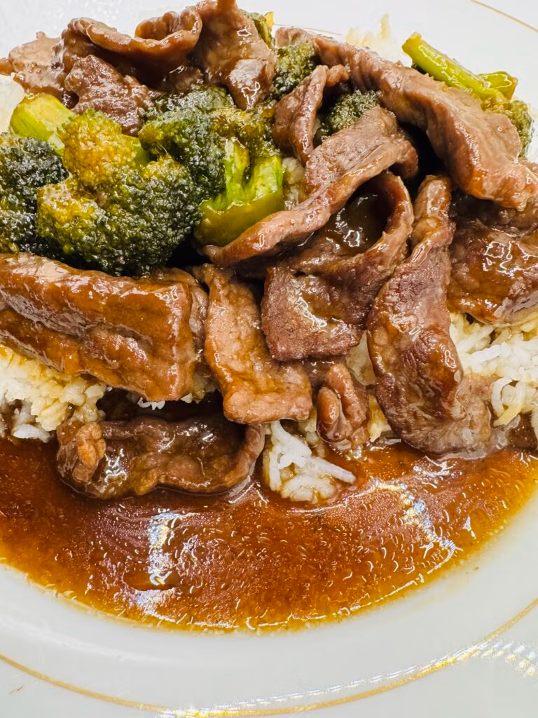 Close up of beef and broccoli 