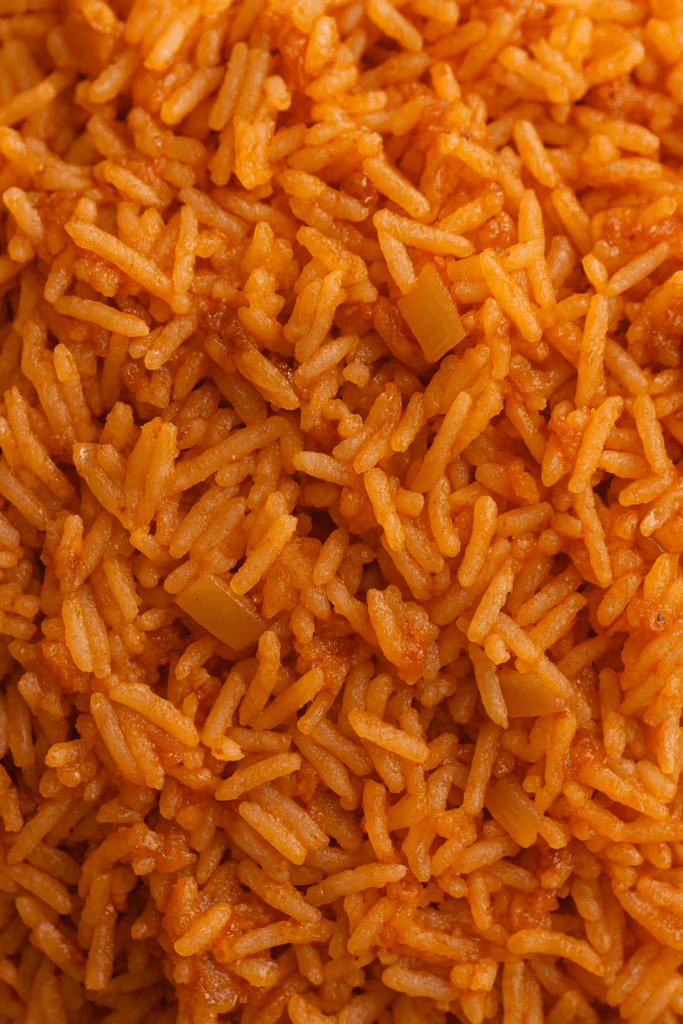 A close up of light orangy mexican rice