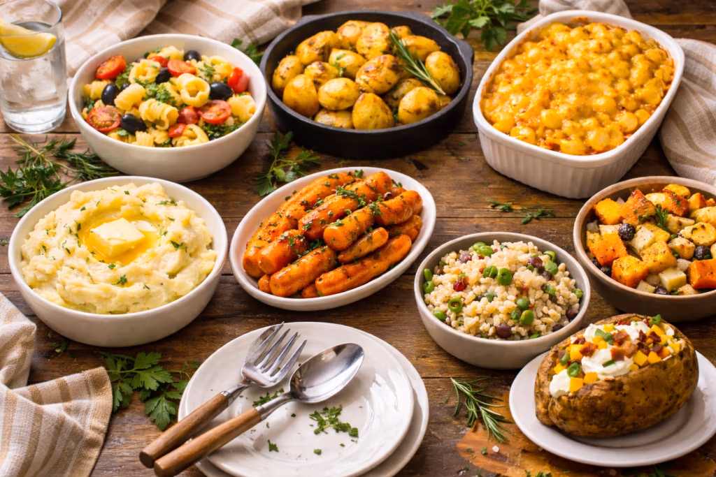 easy side dishes for dinner spread across table for serving