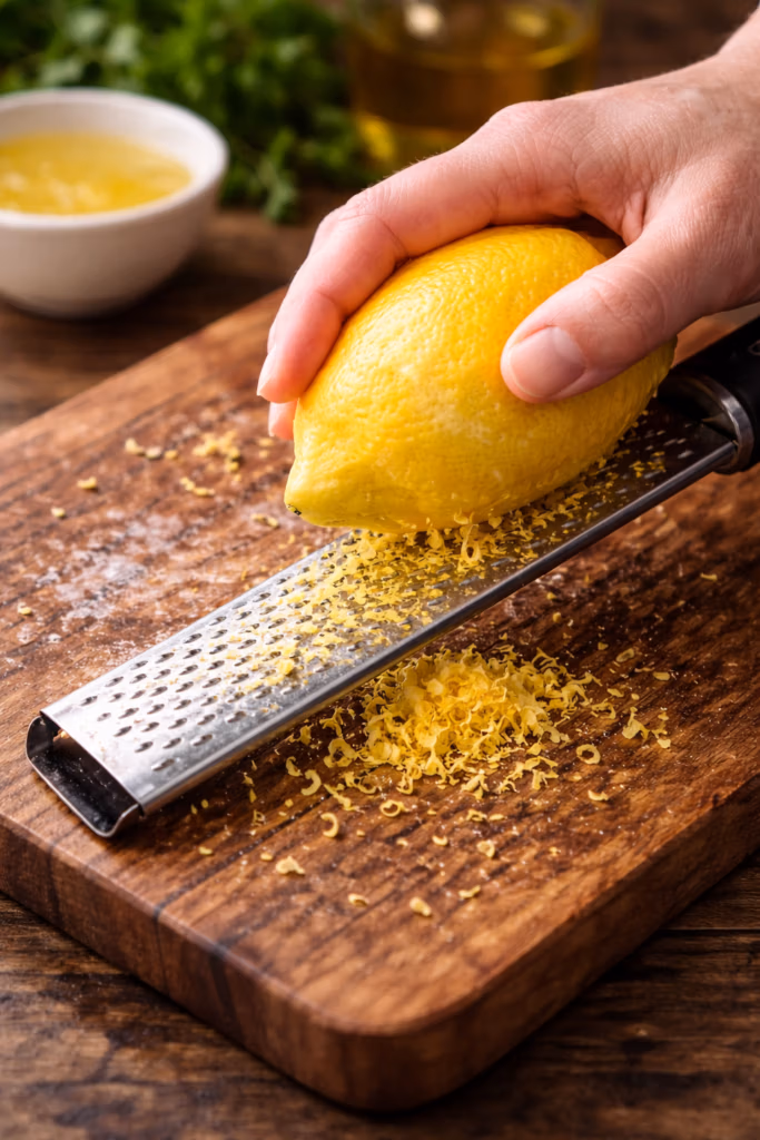 a lemon being zested in prep for a recipe in how to cook with lemons